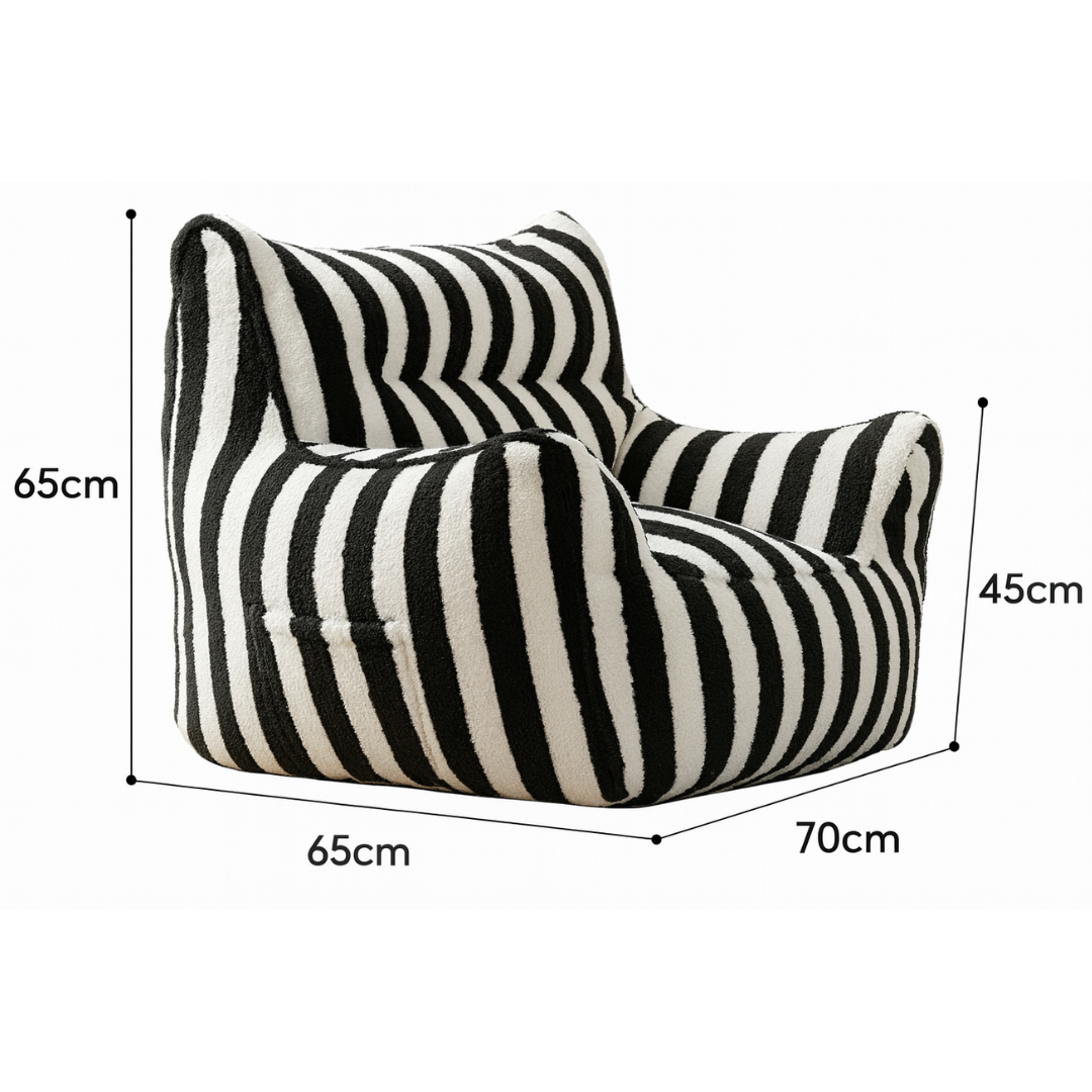 Dimension du Pouf fauteuil a rayure noir et blanc en cachemire