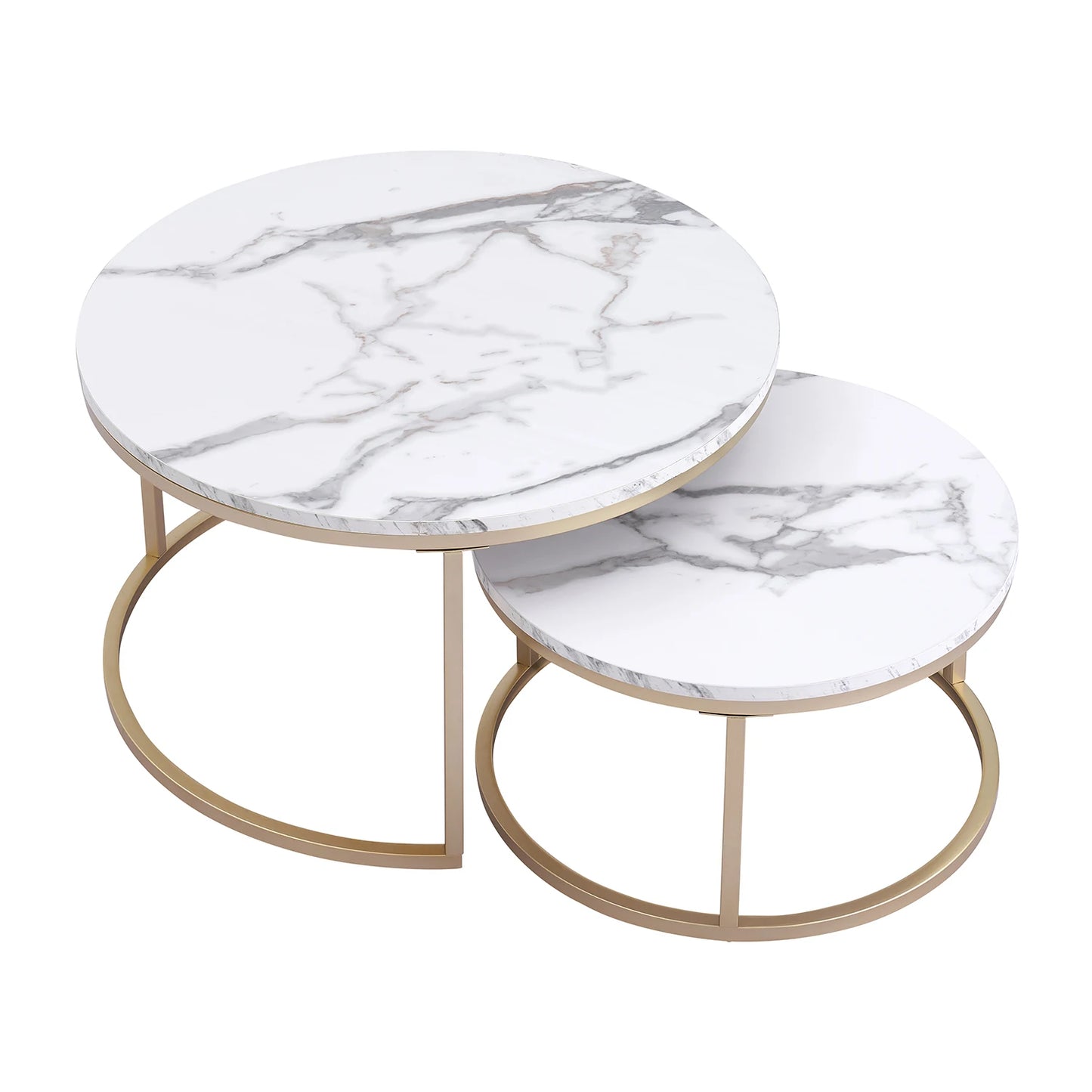 table basse ronde en marbre blanc lot de 2