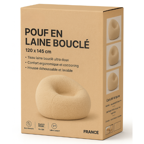 Packaging du pouf en laine Loomi