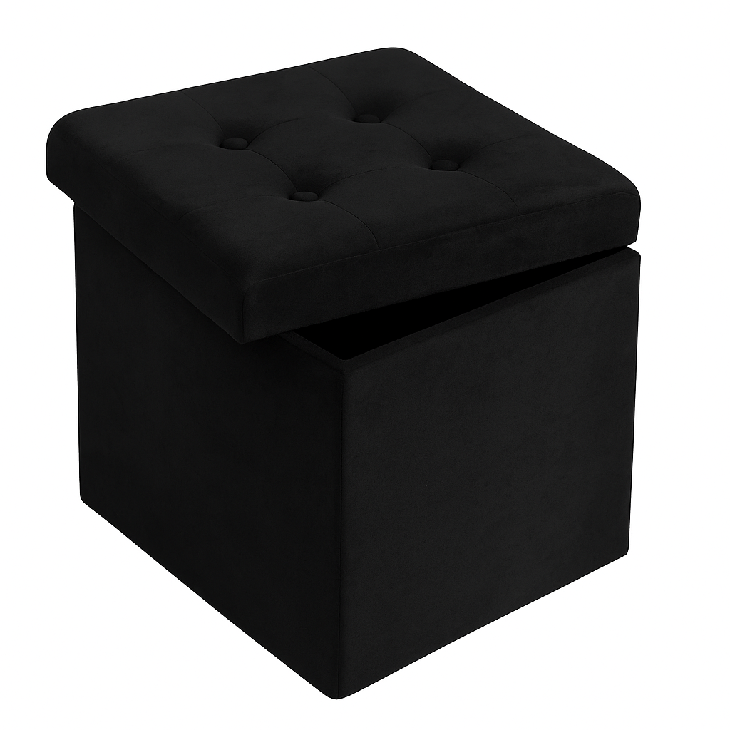 Pouf de rangement en velours noir