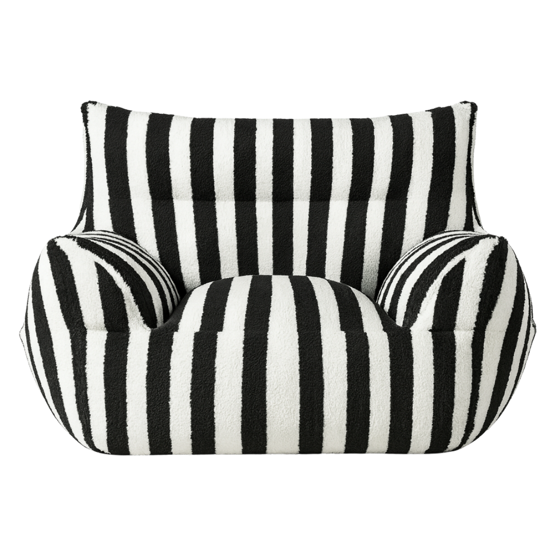 Pouf fauteuil a rayure noir et blanc en cachemire