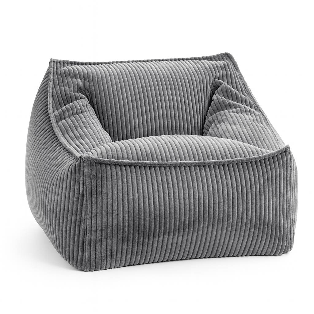 Pouf fauteuil en velours côtelé gris
