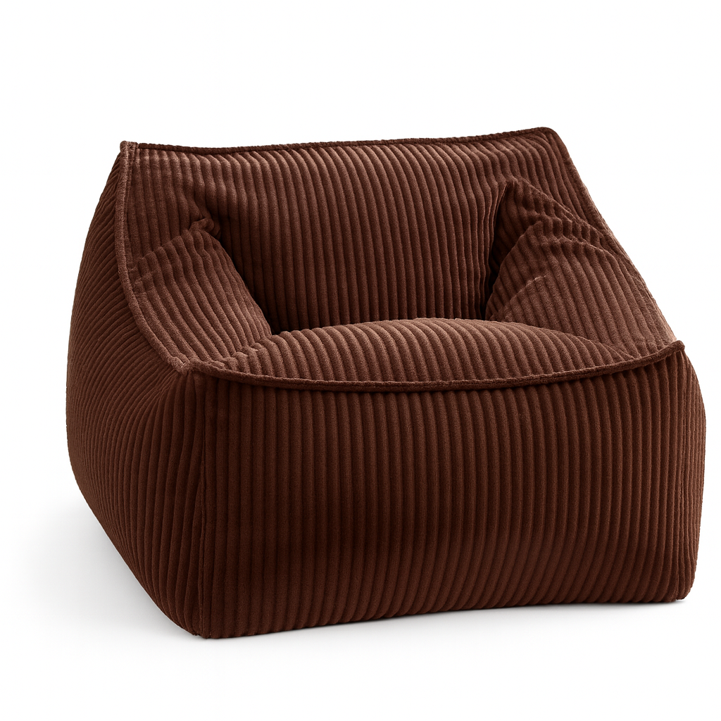 Pouf fauteuil en velours côtelé marron