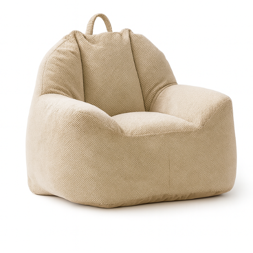 Pouf fauteuil gaufré beige en coton