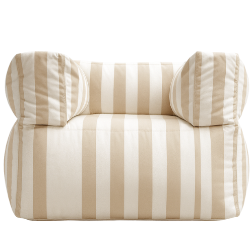 Pouf fauteuil pour extérieur à rayure beige et blanc en Oxford imperméable