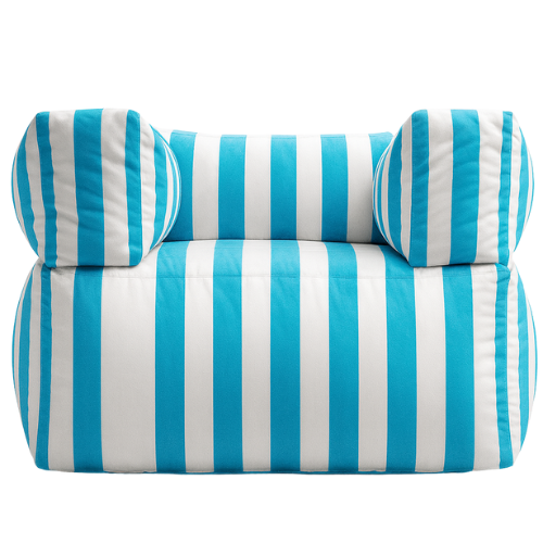 Pouf fauteuil pour extérieur à rayure bleu et blanc en Oxford imperméable