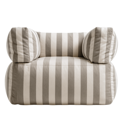 Pouf fauteuil pour extérieur à rayure gris et blanc en Oxford imperméable