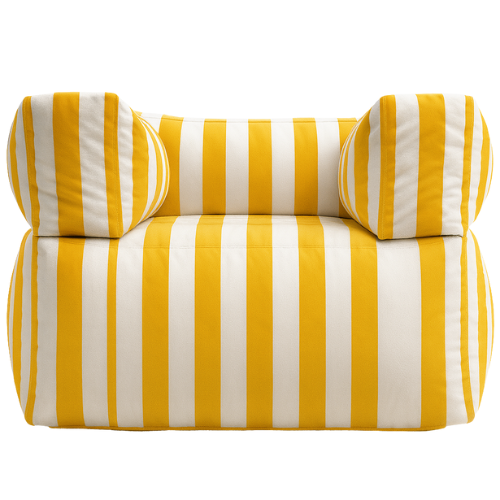 Pouf fauteuil pour extérieur à rayure jaune et blanc en Oxford imperméable