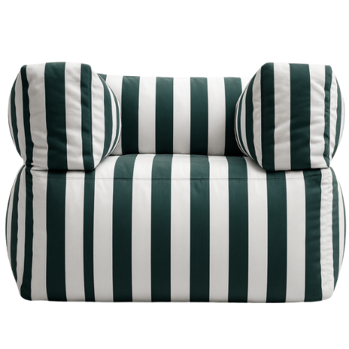 Pouf fauteuil pour extérieur à rayure vert et blanc en Oxford imperméable
