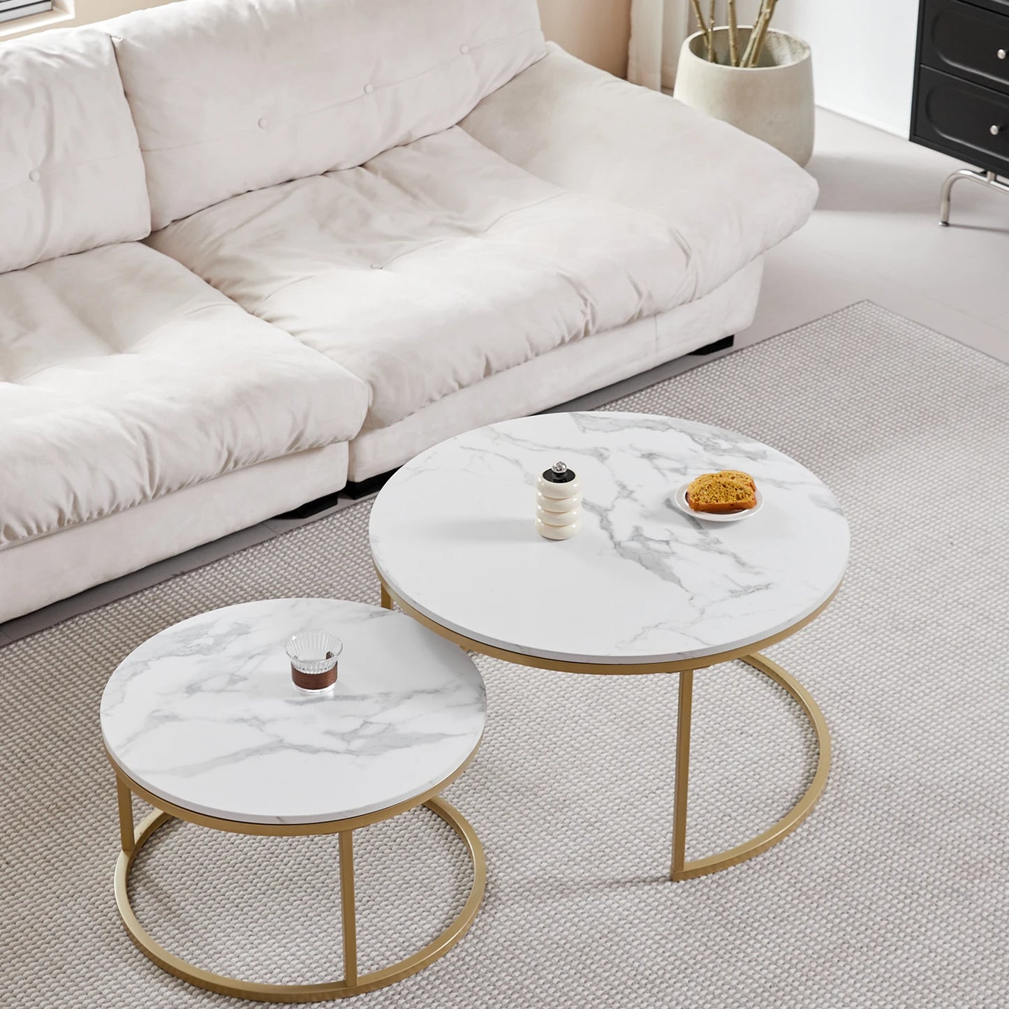 table basse ronde en marbre blanc lot de 2
