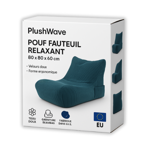PlushWave - Pouf fauteuil relaxant bleu en velours