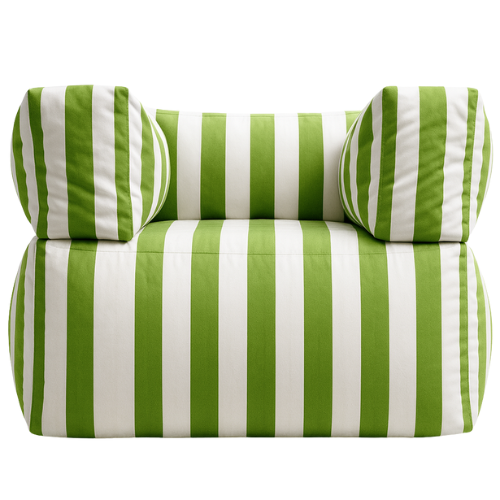 Pouf fauteuil pour extérieur à rayure vert et blanc en Oxford imperméable 