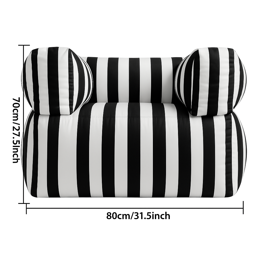 Dimension du Pouf fauteuil pour extérieur à rayure noir et blanc en Oxford imperméable 
