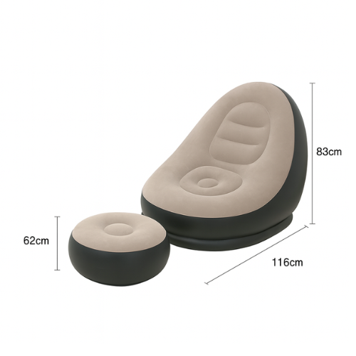 Dimensions du pouf gonflable beige en velours