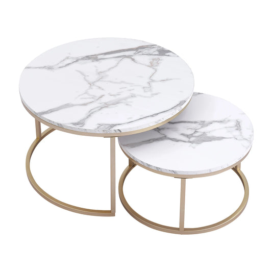 table basse ronde en marbre blanc lot de 2