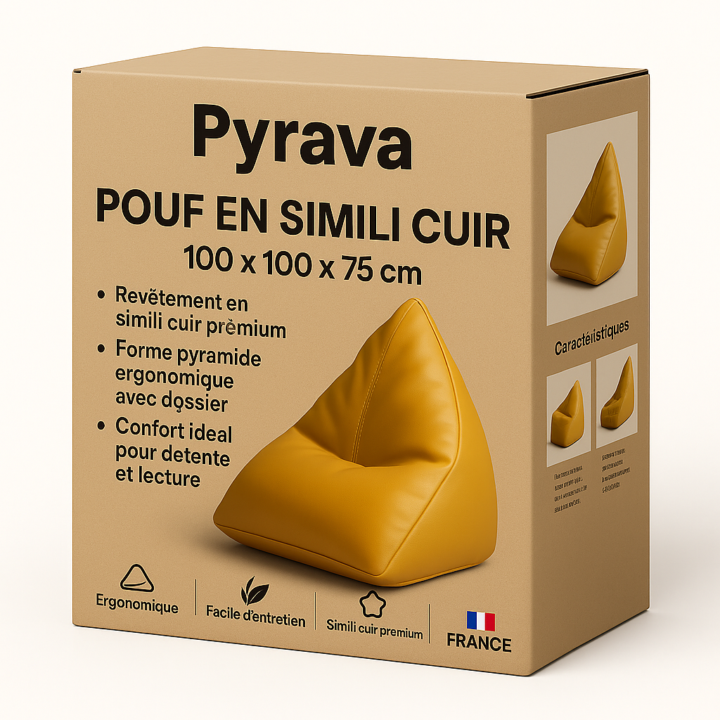 Packaging du Pouf Géant Triangle en Similicuir jaune