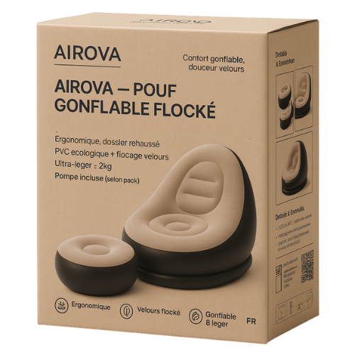 Packaging du pouf gonflable en velours