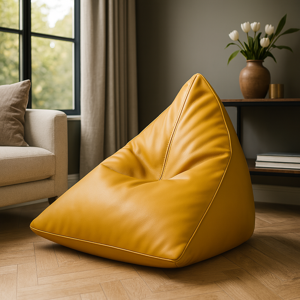 Photo d'intérieur du Pouf Géant Triangle en Similicuir jaune