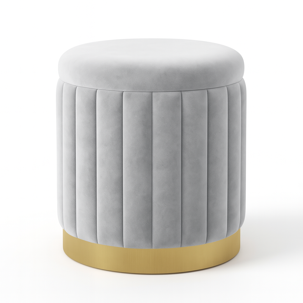 Pouf avec rangement gris en velours