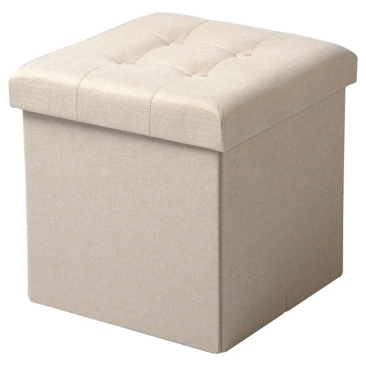  Pouf beige avec rangement en Lin