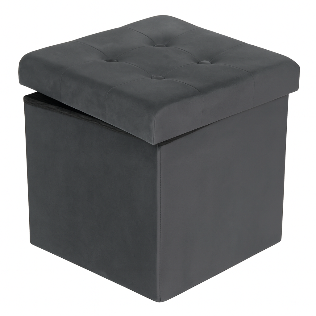 Pouf de rangement en velours gris