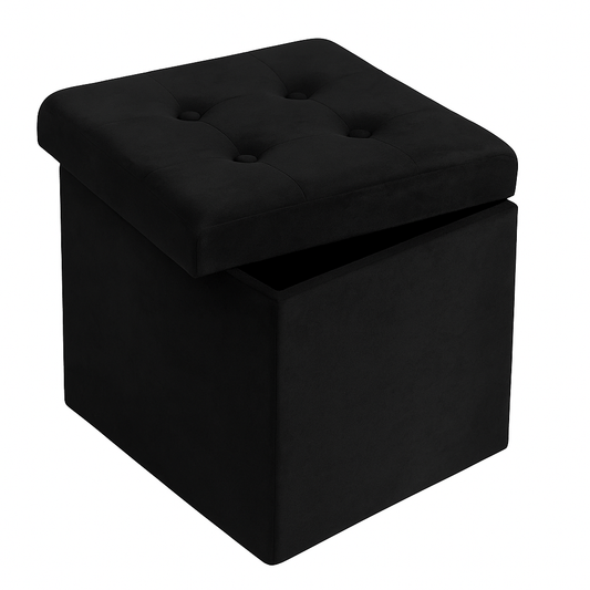 Pouf de rangement en velours noir