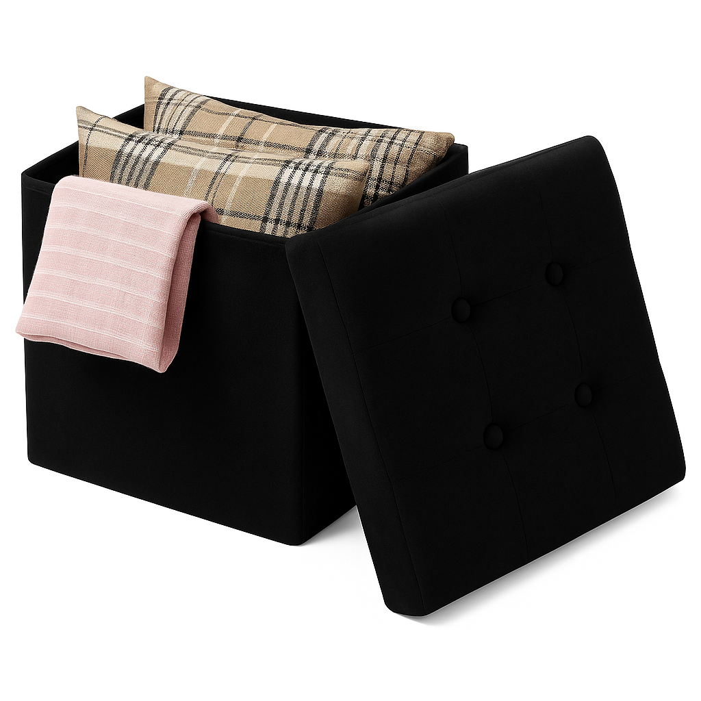 Pouf de rangement en velours noir