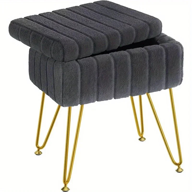 Pouf en velours gris sur pied avec rangement