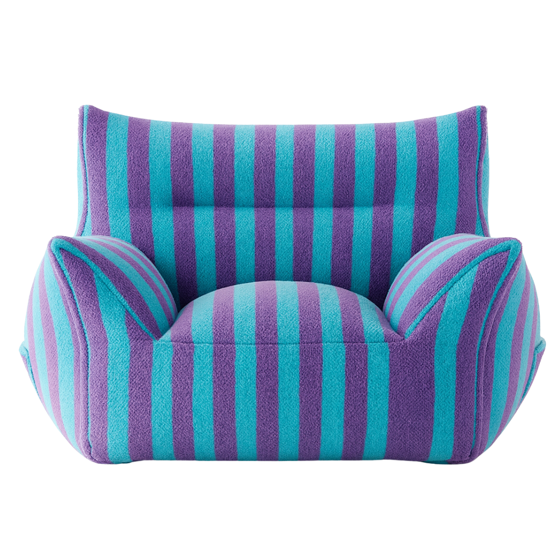 Pouf fauteuil a rayure violet et bleu en cachemire