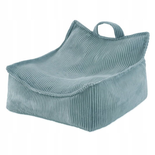 Pouf fauteuil carré en velours côtelé bleu pour enfant
