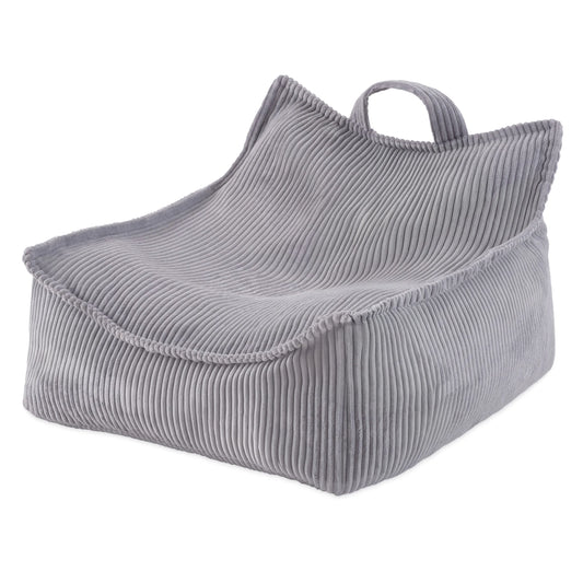 Pouf fauteuil carré en velours côtelé gris pour enfant