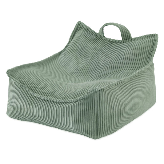Pouf fauteuil carré en velours côtelé vert pour enfant