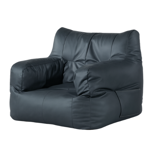 Pouf fauteuil en simili cuir bleu nuit