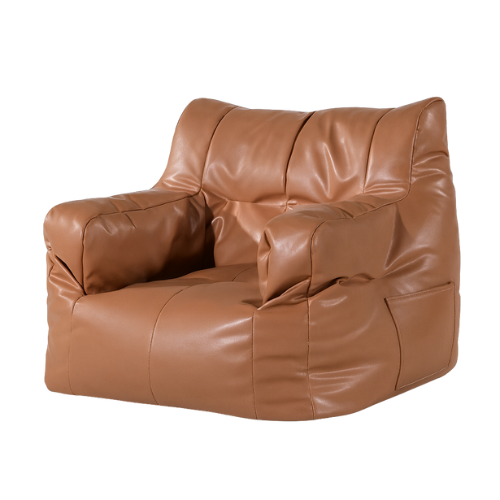 Pouf fauteuil en simili cuir marron