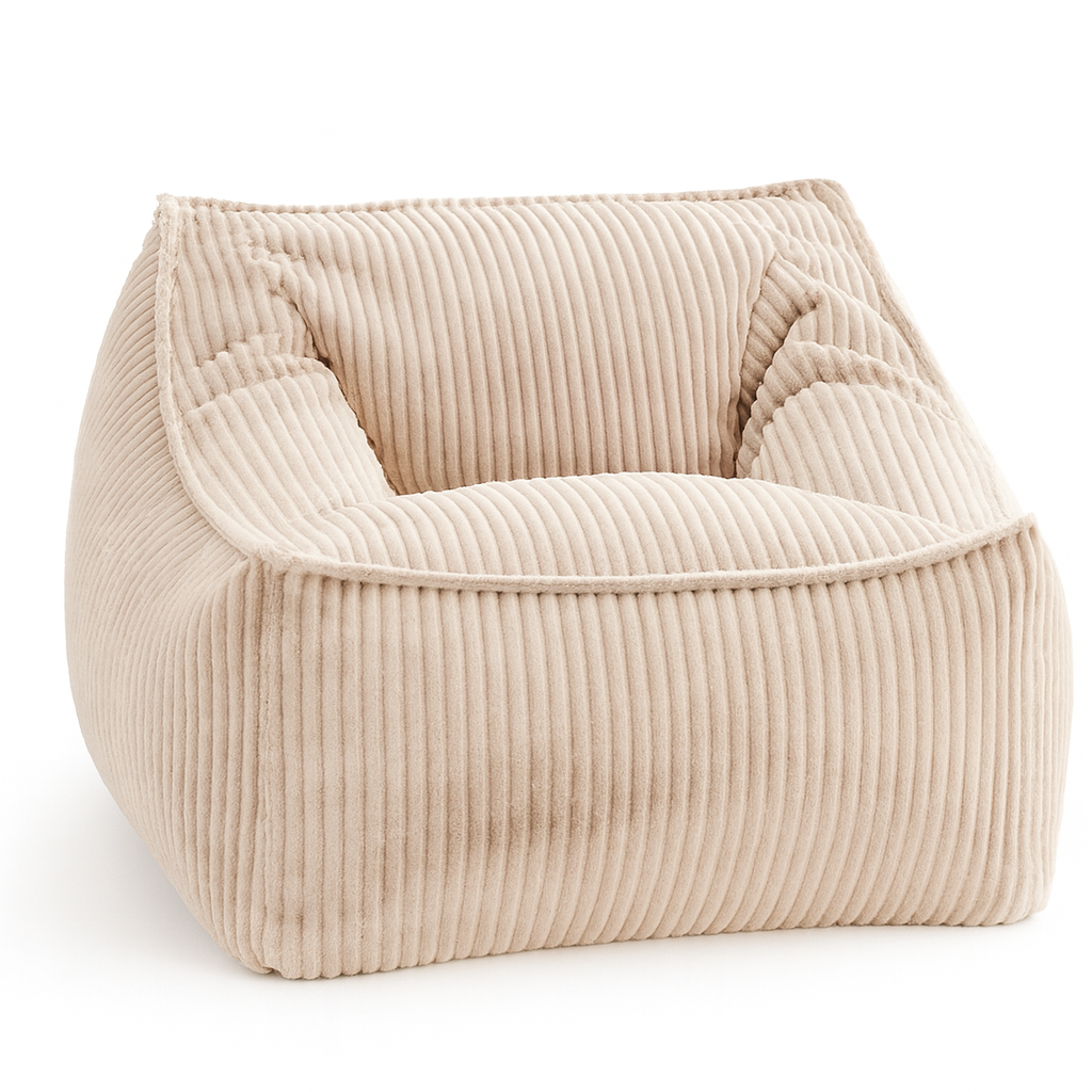 Pouf fauteuil en velours côtelé beige