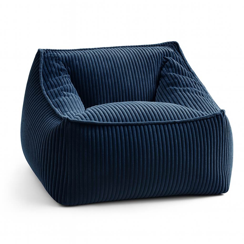 Pouf fauteuil en velours côtelé bleu nuit 