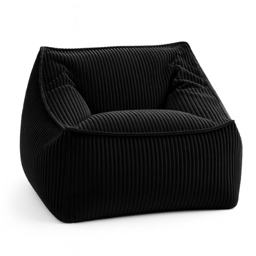 Pouf fauteuil en velours côtelé noir