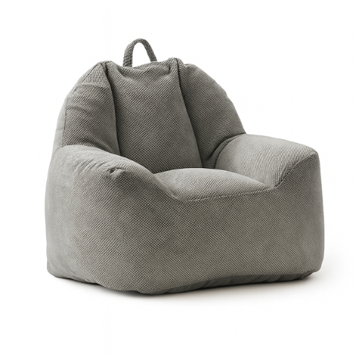 Pouf fauteuil gaufré gris en coton