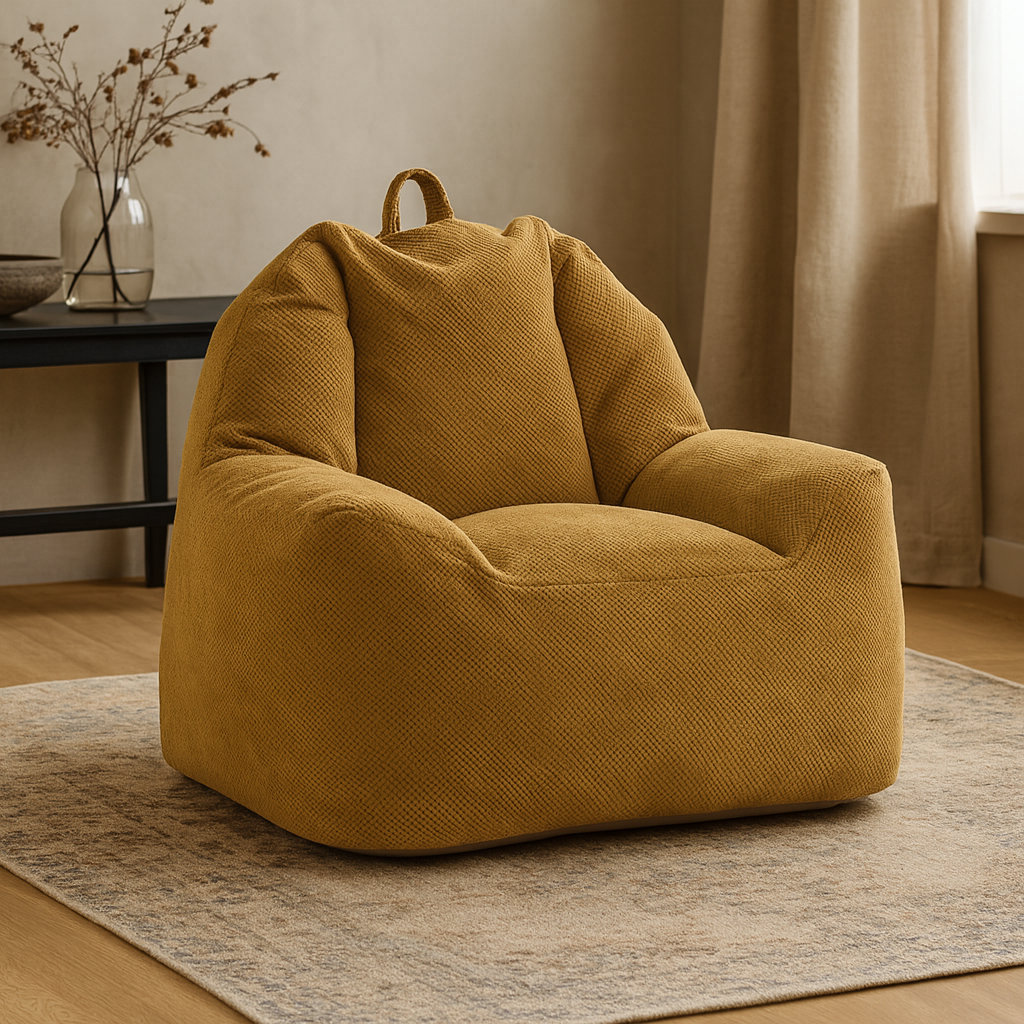 Pouf fauteuil gaufré marron en coton