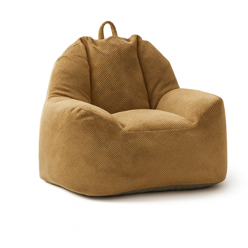 Pouf fauteuil gaufré marron en coton