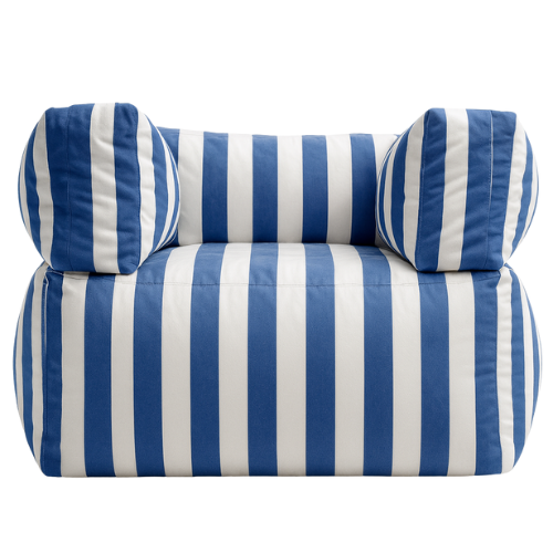 Pouf fauteuil pour extérieur à rayure bleu marine et blanc en Oxford imperméable 