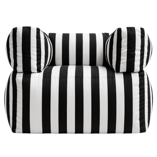 Pouf fauteuil pour extérieur à rayure noir et blanc en Oxford imperméable
