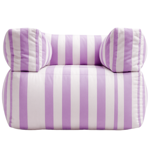 Pouf fauteuil pour extérieur à rayure rose et blanc en Oxford imperméable 