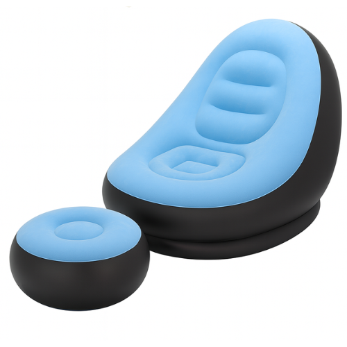 Pouf gonflable bleu en velours