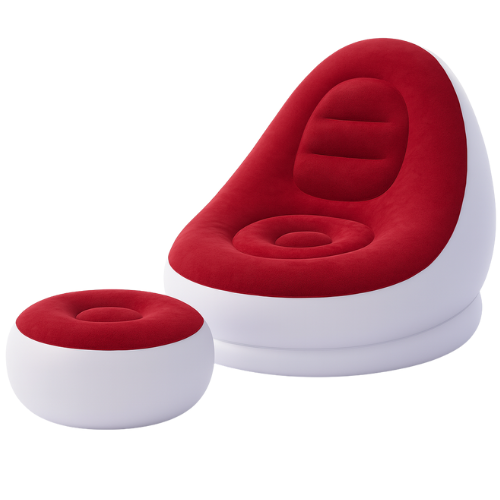 Pouf gonflable rouge en velours
