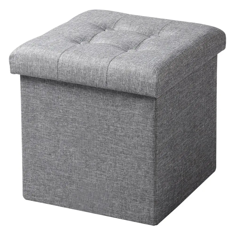  Pouf gris avec rangement en Lin