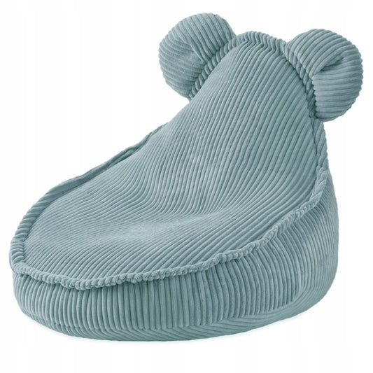 Pouf ours bleu en velours côtelé premium