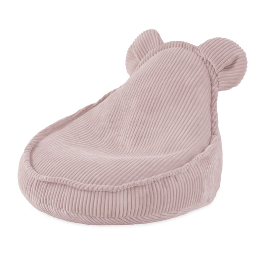 Pouf ours en velours côtelé rose clair 