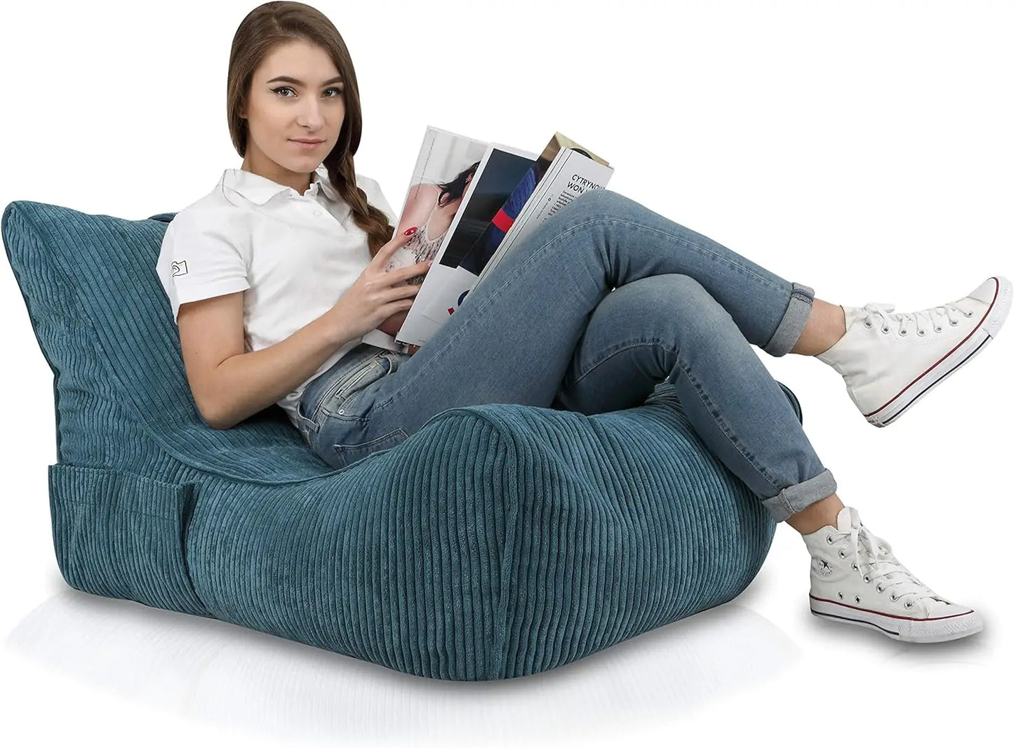 PlushWave - Pouf fauteuil relaxant bleu en velours