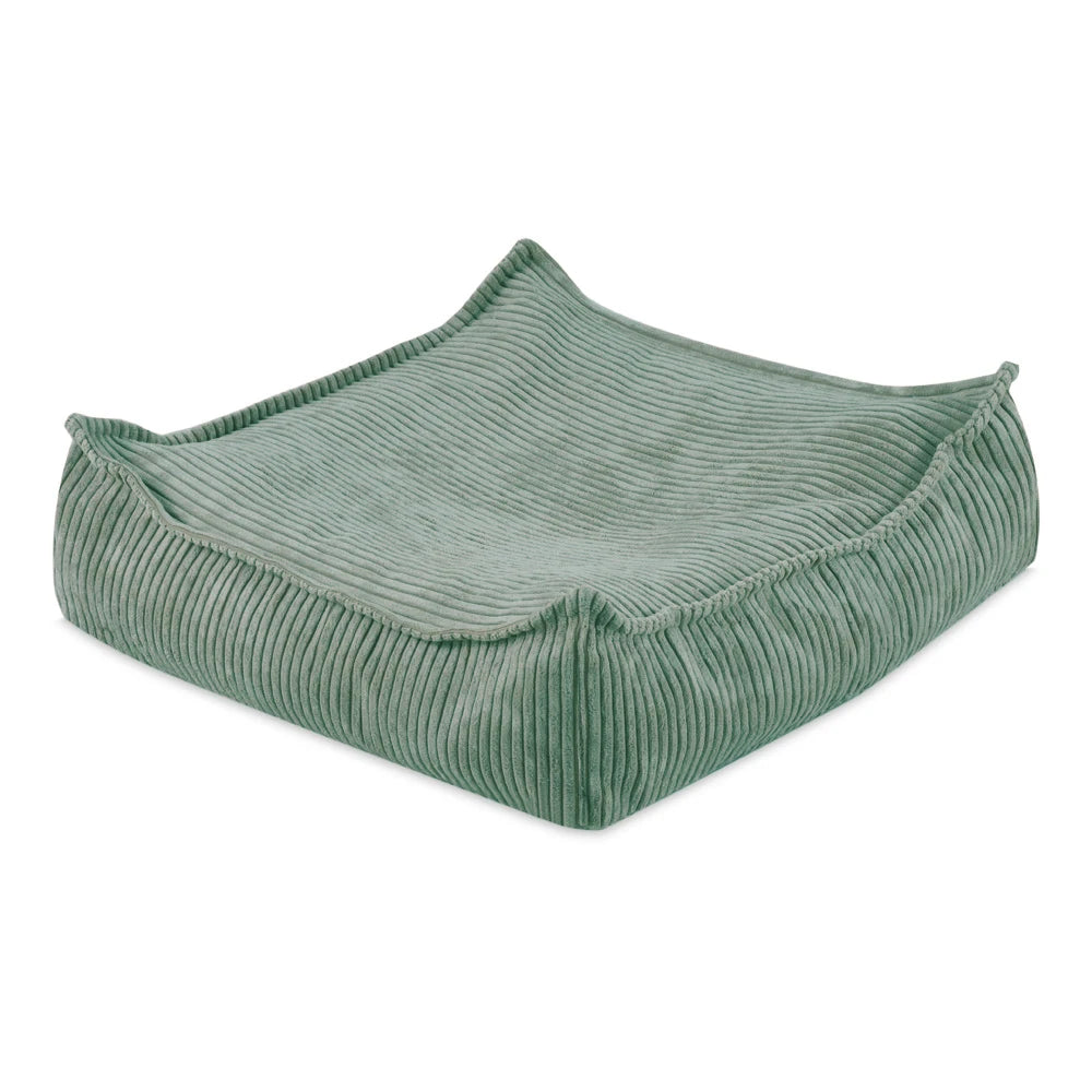 Pouf de sol vert en velours côtelé pour enfant